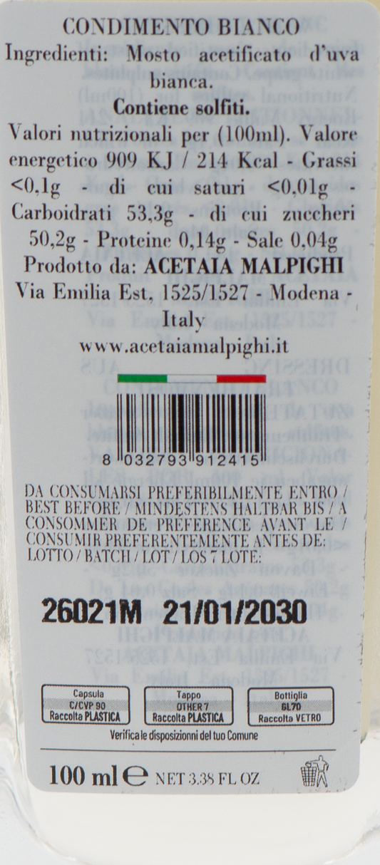 Acino Bianco etichetta ingredienti e valori nutrizionali – Luna Nuova Tartufi