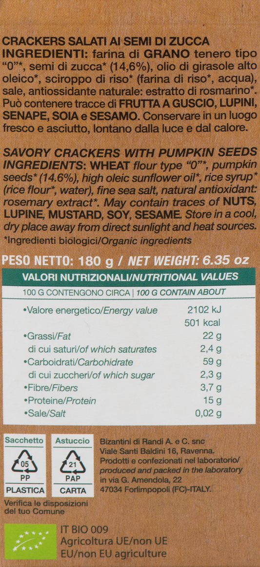 Tessere Salate ai Semi di Zucca Bio etichetta ingredienti e valori nutrizionali – Luna Nuova Tartufi