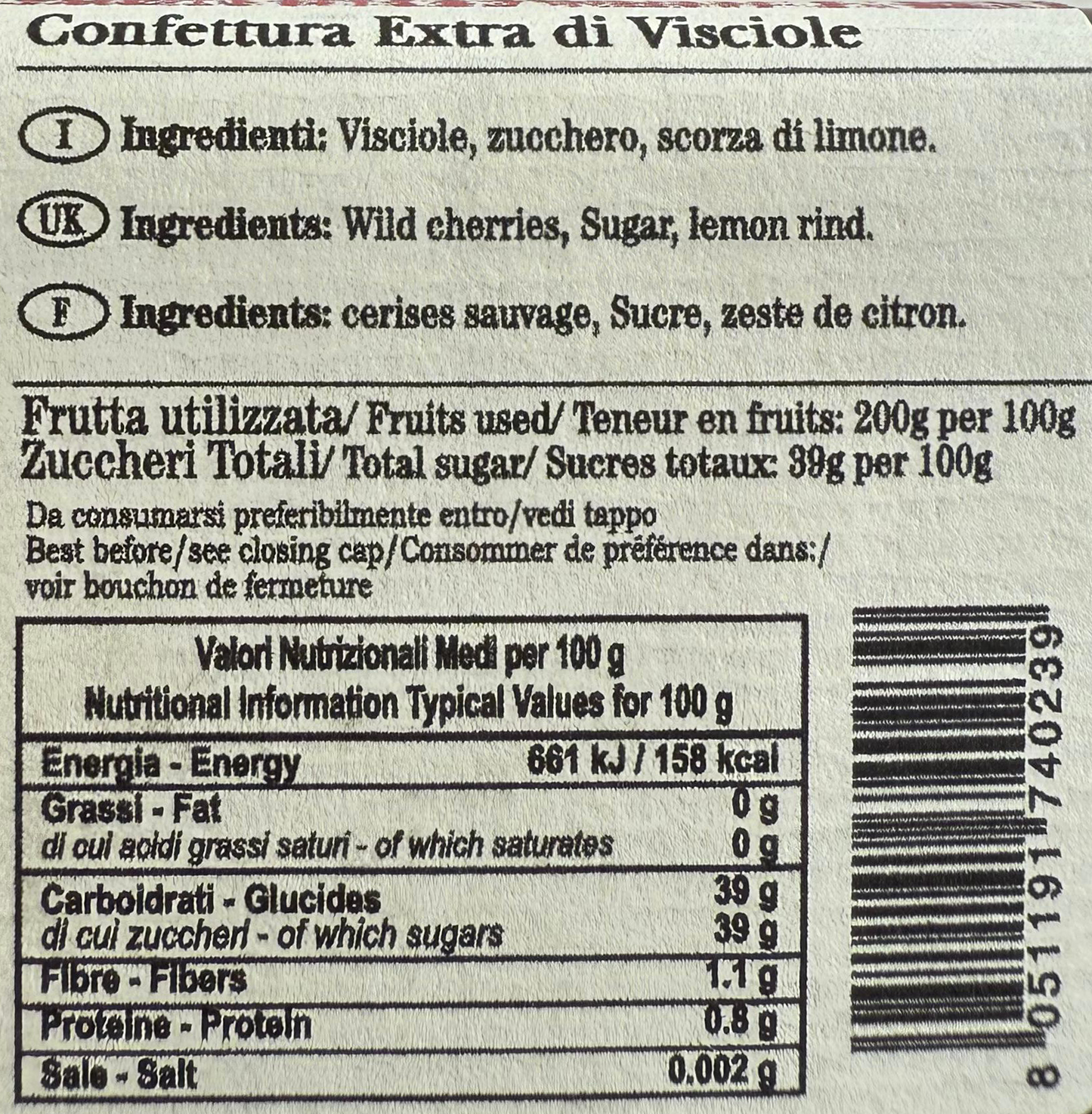 Confettura Extra "Morello" 225g senza Pectina