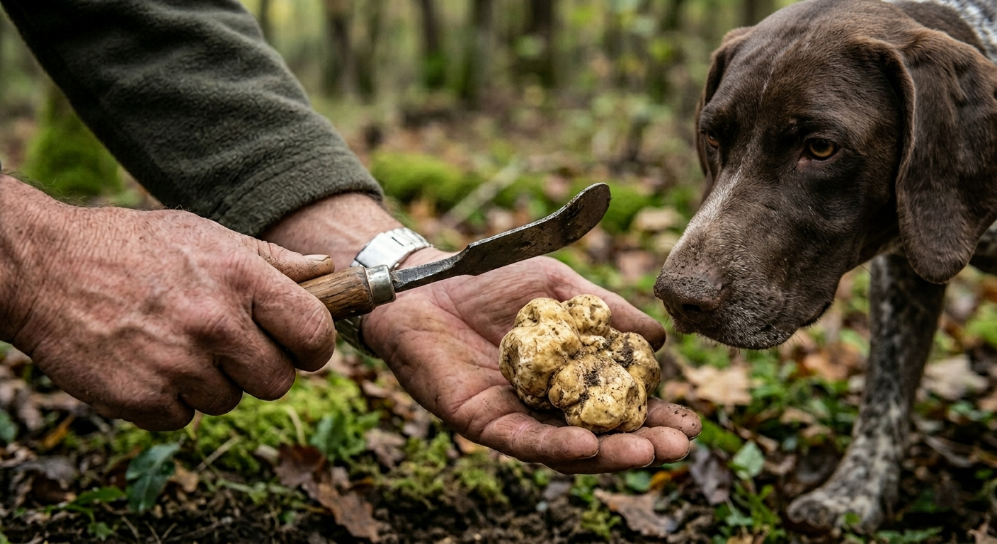 Raccoglitore di tartufo bianco nei boschi — Luna Nuova Tartufi
