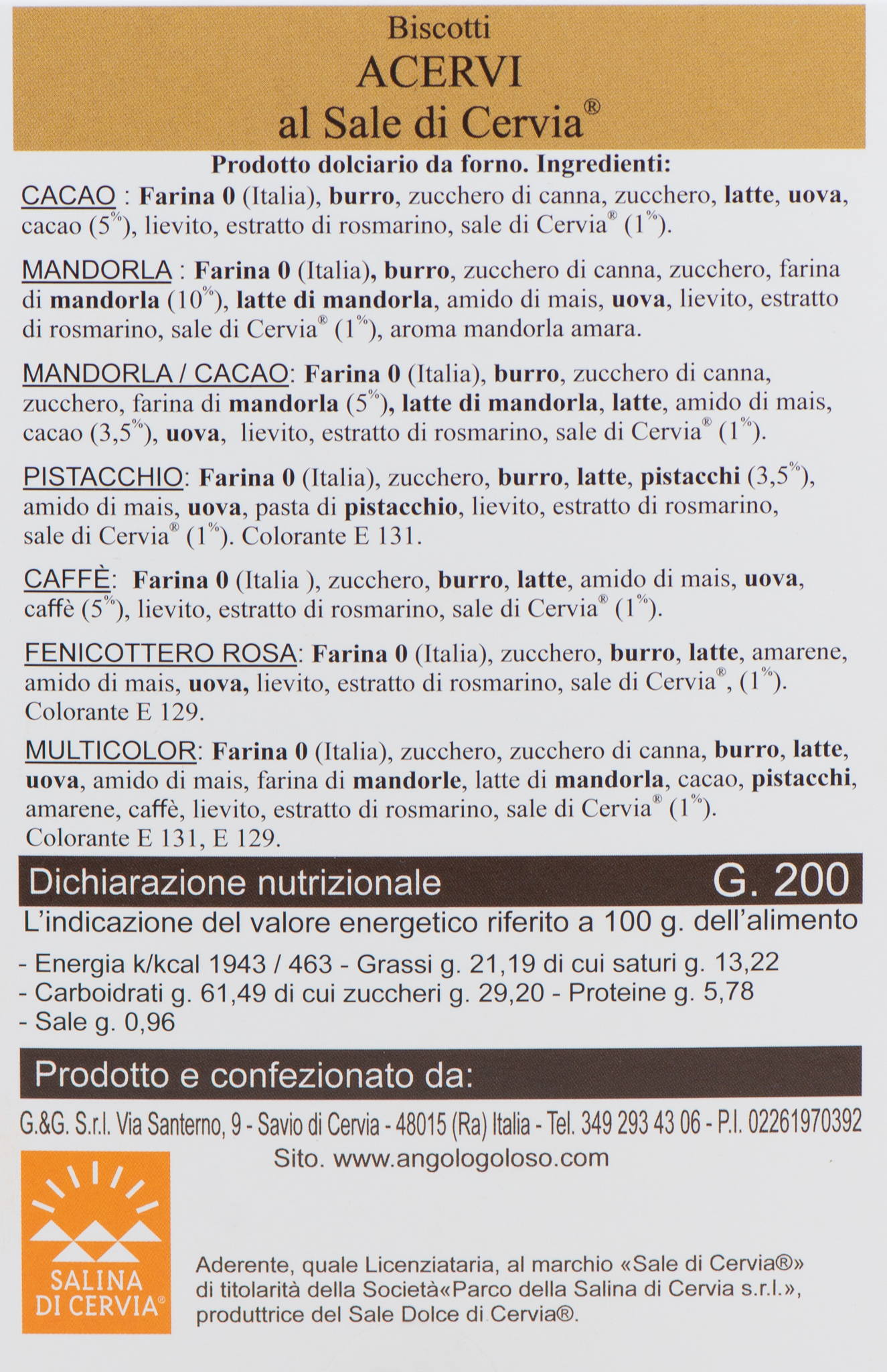 Acervi al Sale di Cervia etichetta ingredienti e valori nutrizionali – Luna Nuova Tartufi