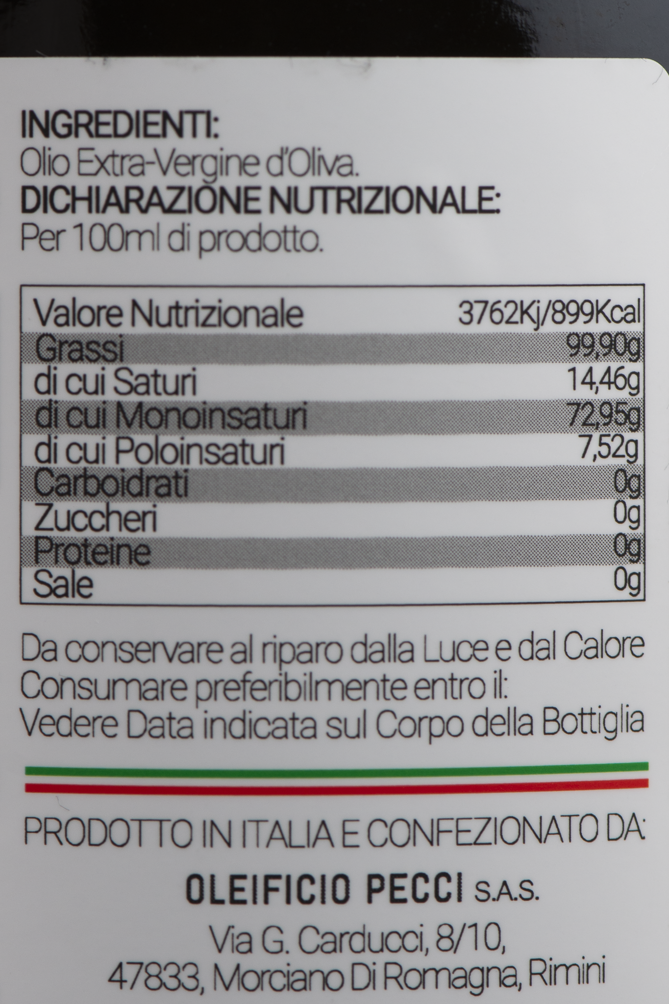 Blend Pecci etichetta ingredienti e valori nutrizionali – Luna Nuova Tartufi