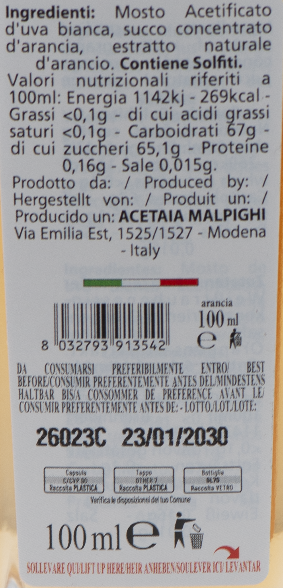 Condimento di Arancia etichetta ingredienti e valori nutrizionali – Luna Nuova Tartufi