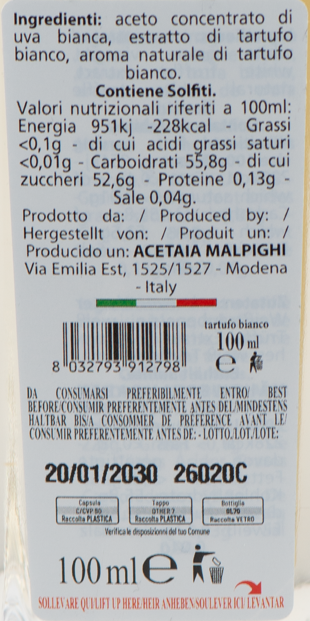 Condimento di Tartufo Bianco etichetta ingredienti e valori nutrizionali – Luna Nuova Tartufi