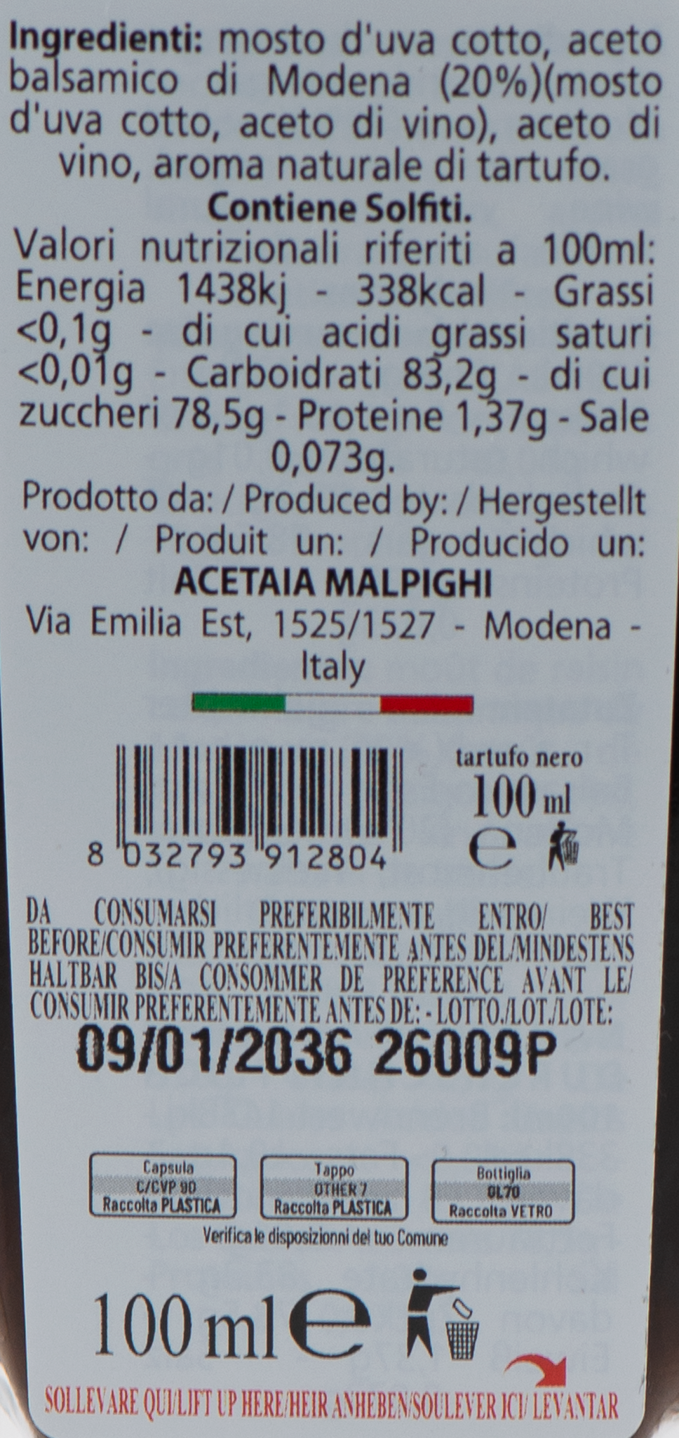 Condimento al Tartufo Nero etichetta ingredienti e valori nutrizionali – Luna Nuova Tartufi