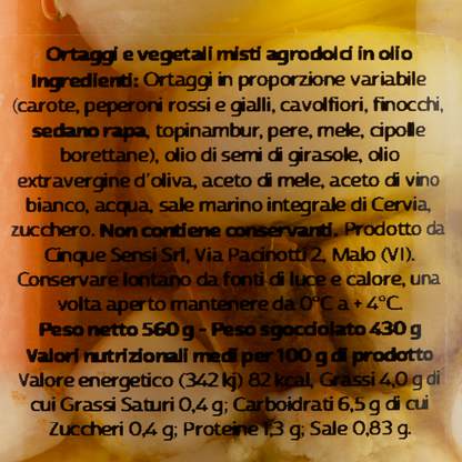 Giardiniera Giovanni - Inusuale con la Frutta etichetta ingredienti e valori nutrizionali – Luna Nuova Tartufi