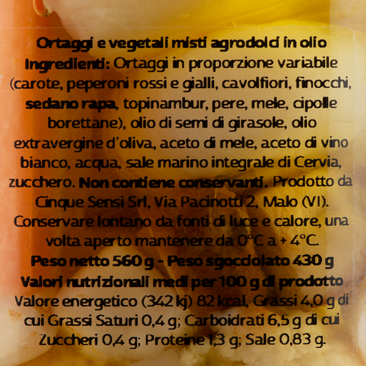 Giardiniera Giovanni - Inusuale con la Frutta etichetta ingredienti e valori nutrizionali – Luna Nuova Tartufi
