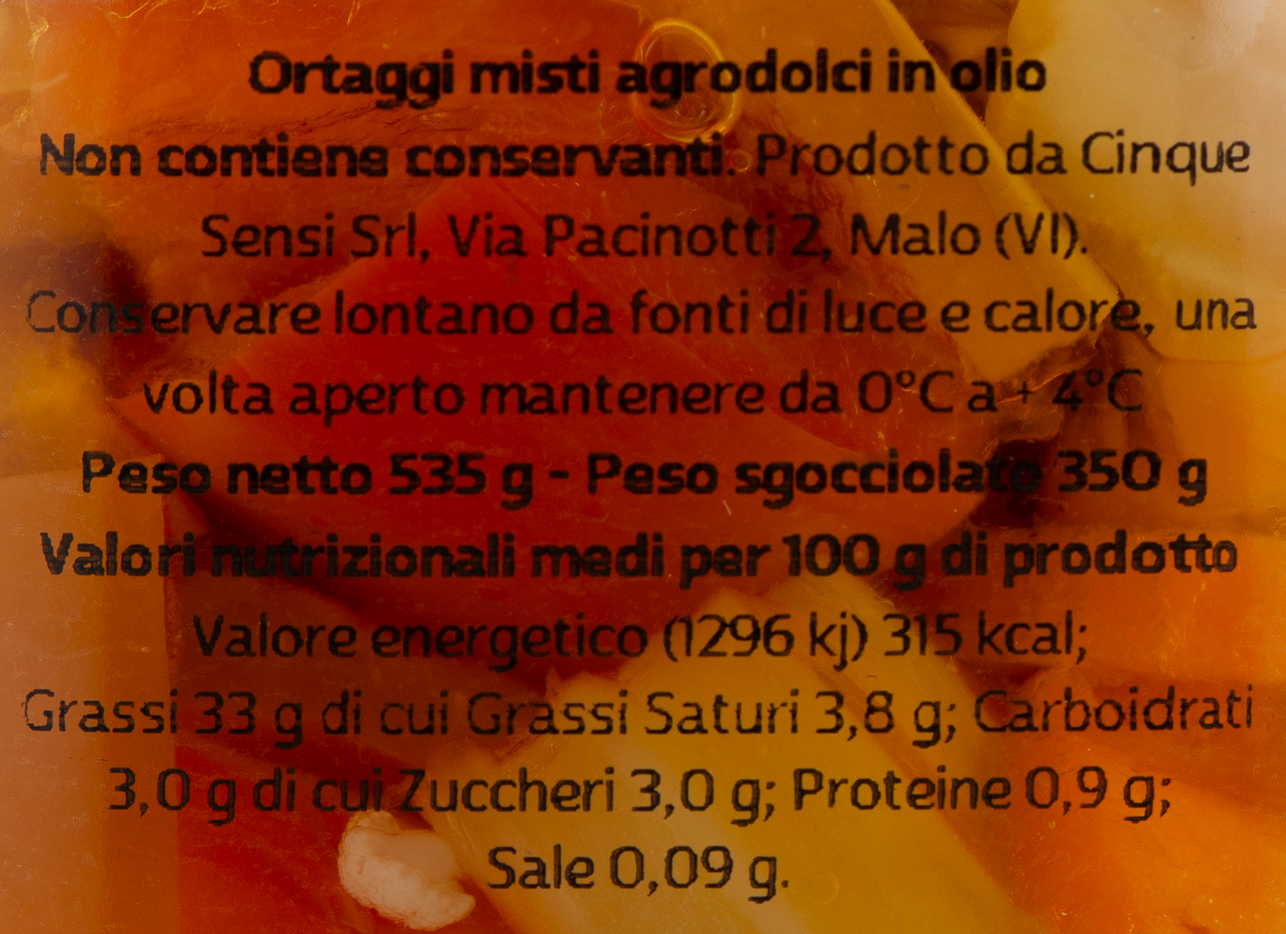 Giardiniera Luciana - Ricca e Fondente etichetta ingredienti e valori nutrizionali 2 – Luna Nuova Tartufi