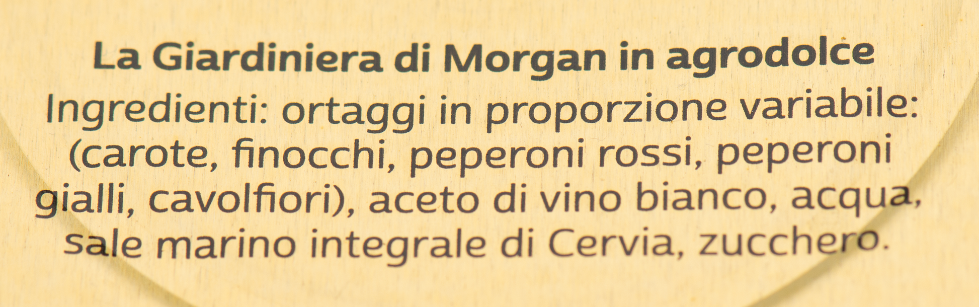 Giardiniera Morgan - Croccante in Agrodolce etichetta ingredienti e valori nutrizionali – Luna Nuova Tartufi