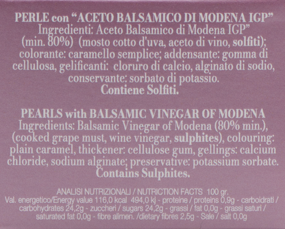 Perle con Aceto Balsamico di Modena IGP etichetta ingredienti e valori nutrizionali – Luna Nuova Tartufi