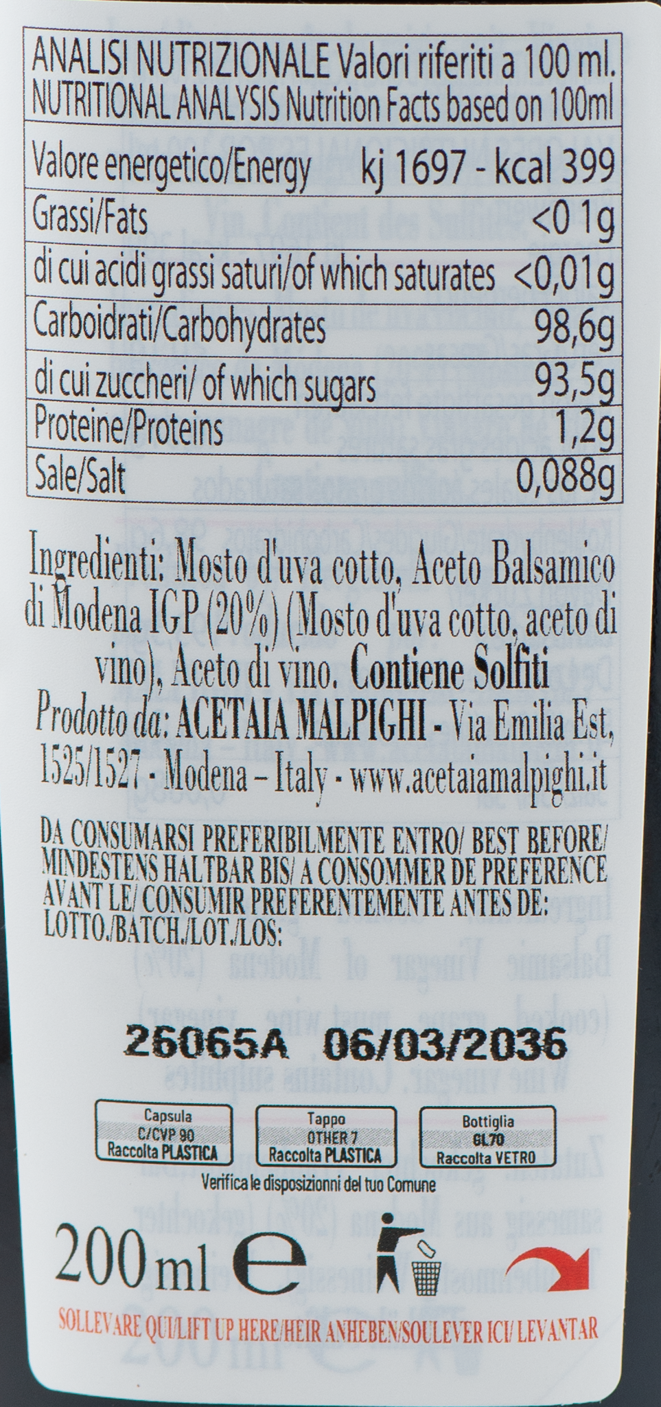 Saporoso Oro etichetta ingredienti e valori nutrizionali 1 – Luna Nuova Tartufi