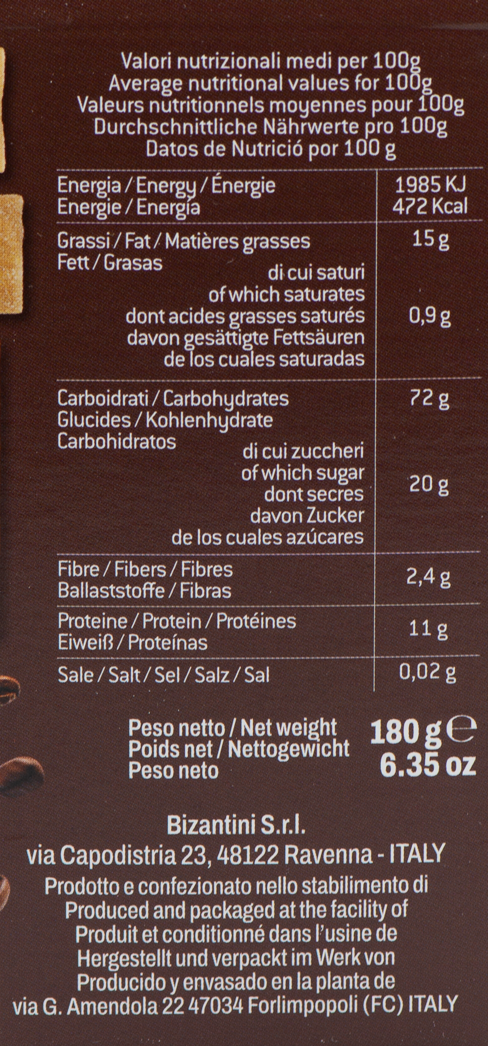Tessere Dolci al Caffè Bio etichetta ingredienti e valori nutrizionali 2 – Luna Nuova Tartufi