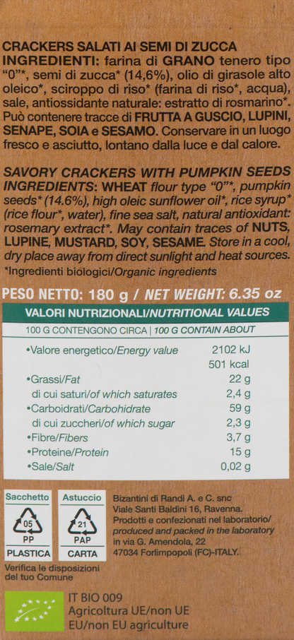 Tessere Salate ai Semi di Zucca Bio etichetta ingredienti e valori nutrizionali – Luna Nuova Tartufi